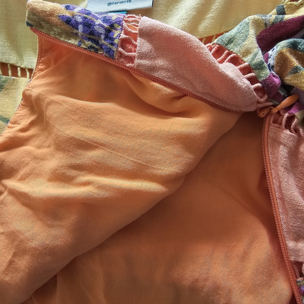 FARM Rio Rainbow Mixed Prints Tiered Linen Blend Top in Mix Print  sz  XS - Picture 10 of 10